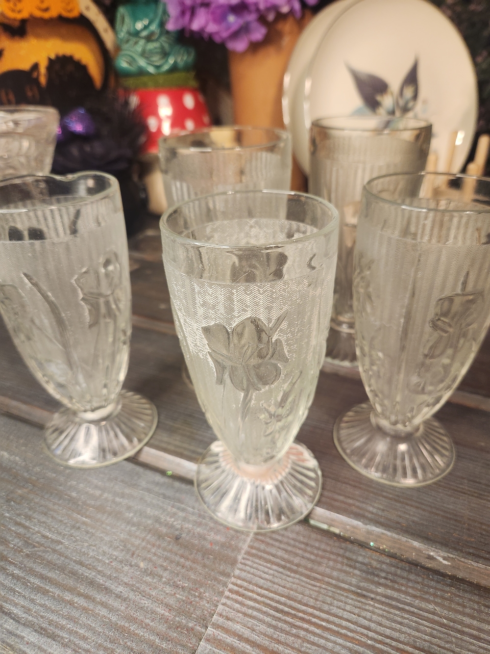 Set Of 5 Vintage Tulip Glasses 16 Oz Cottagecore